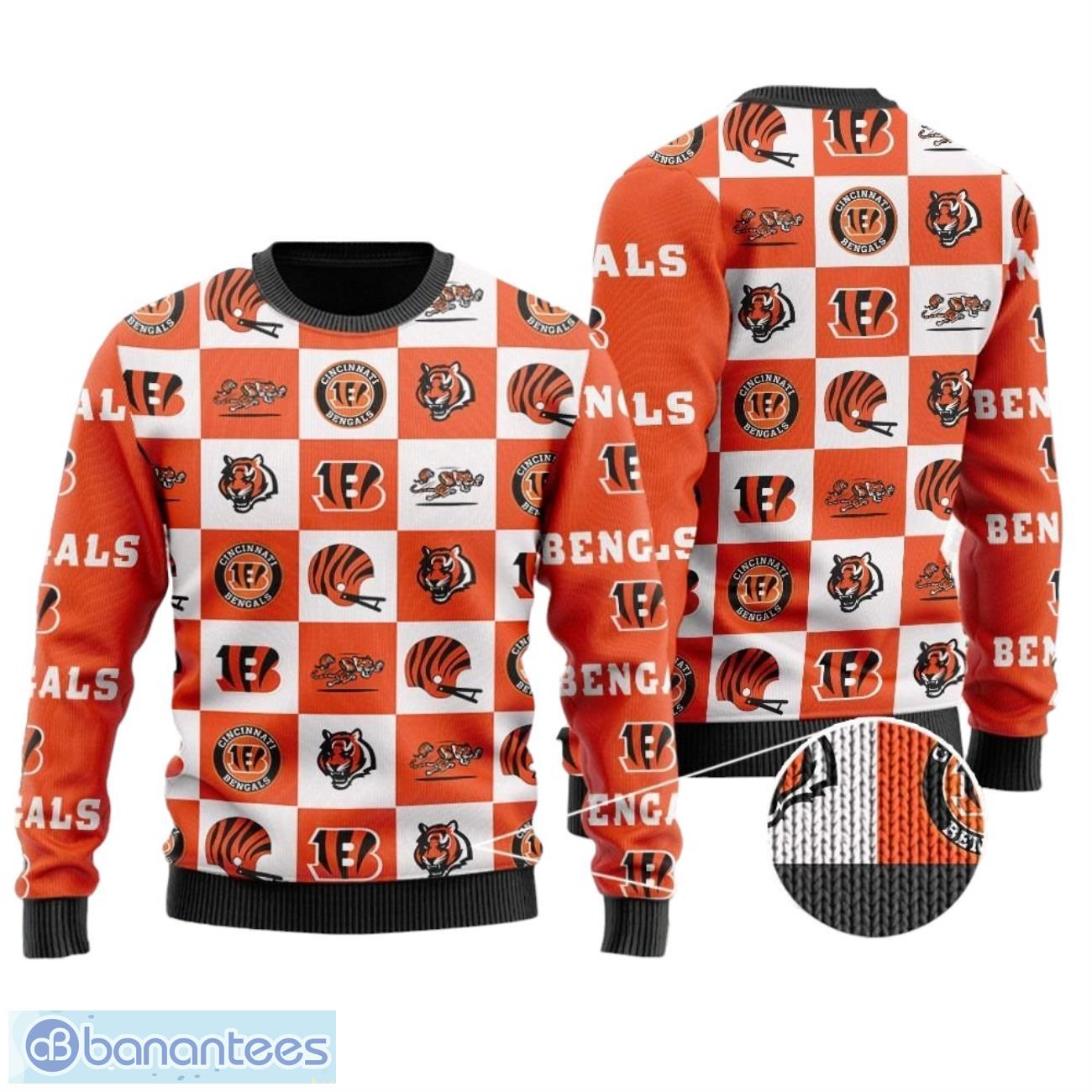 cincinnati bengals logo checkered flannel all over print sweater image Cincinnati Bengals Logo Checkered Flannel All Over Print Sweater Product Photo 1