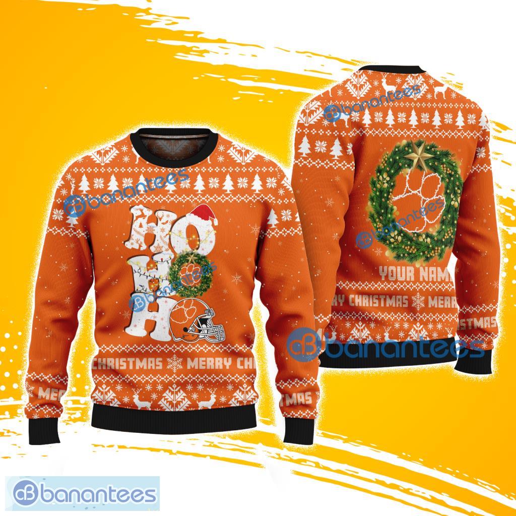 clemson tigers ncaa ho ho ho merry christmas ugly sweater gift for fans image Clemson Tigers NCAA Ho Ho Ho Merry Christmas Ugly Sweater Gift For Fans Product Photo 1