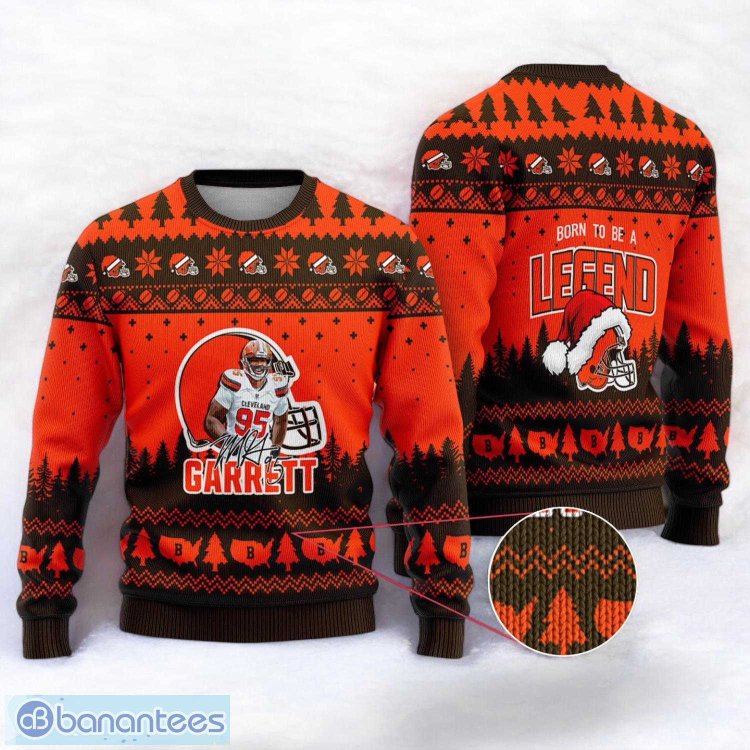 cleveland browns myles garrett 95 born to be a legend super bowl lvii 2023 sport player 3d ugly christmas sweater image Cleveland Browns Myles Garrett #95 Born To Be A Legend Super Bowl LVII 2023 Sport Player 3D Ugly Christmas Sweater Product Photo 1
