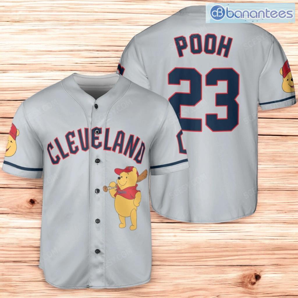 cleveland guardians winnie the pooh baseball jersey shirt gray for men and women image Cleveland Guardians Winnie the Pooh Baseball Jersey Shirt Gray For Men And Women Product Photo 1