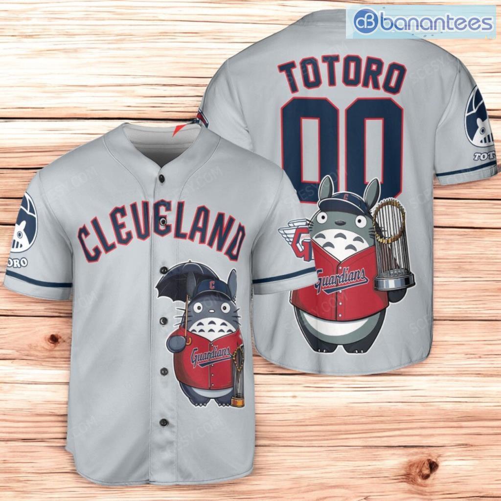 cleveland guardians x totoro studio ghibli with trophy baseball jersey shirt gray image Cleveland Guardians x Totoro Studio Ghibli with Trophy Baseball Jersey Shirt Gray Product Photo 1