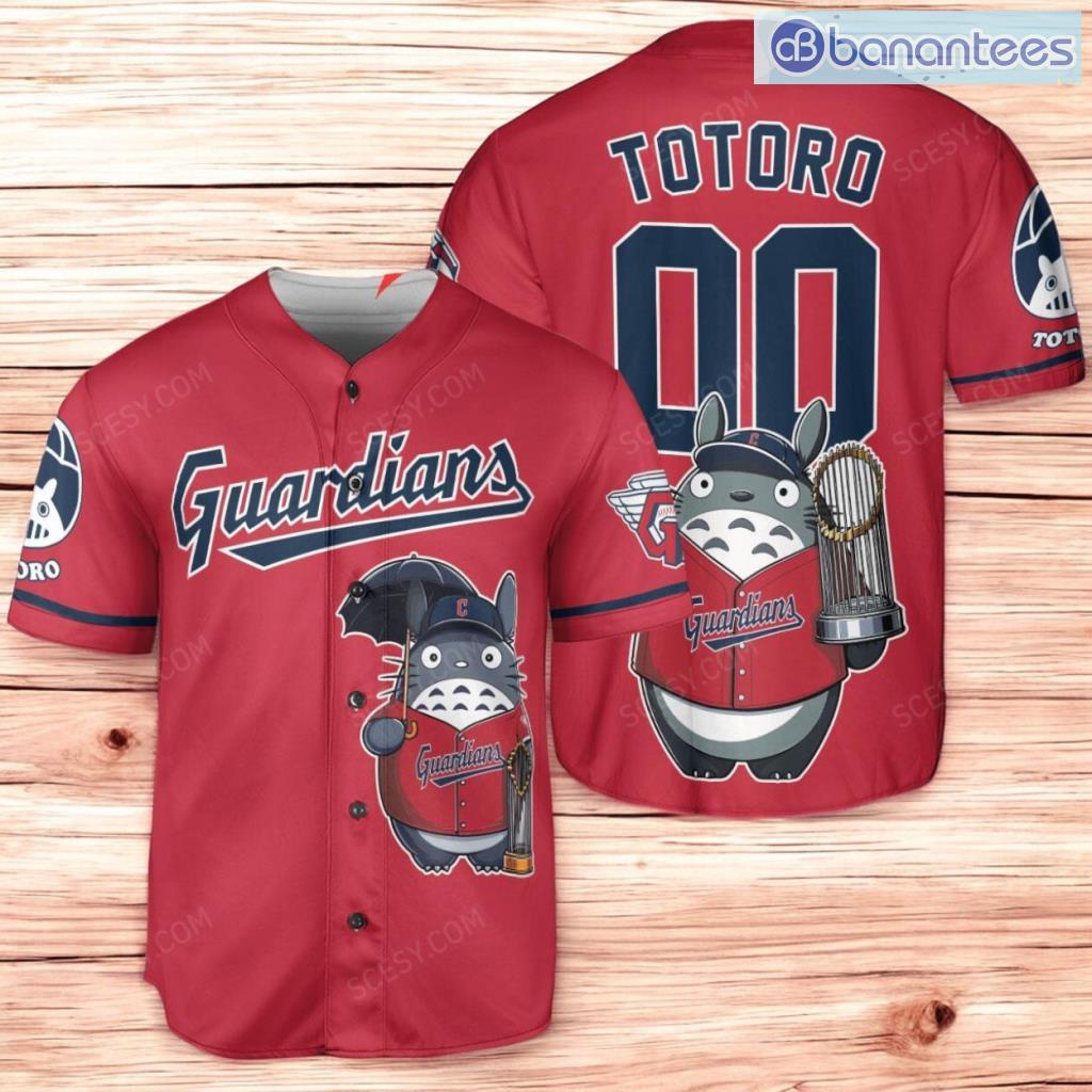 cleveland guardians x totoro studio ghibli with trophy baseball jersey shirt red image Cleveland Guardians x Totoro Studio Ghibli with Trophy Baseball Jersey Shirt Red Product Photo 1