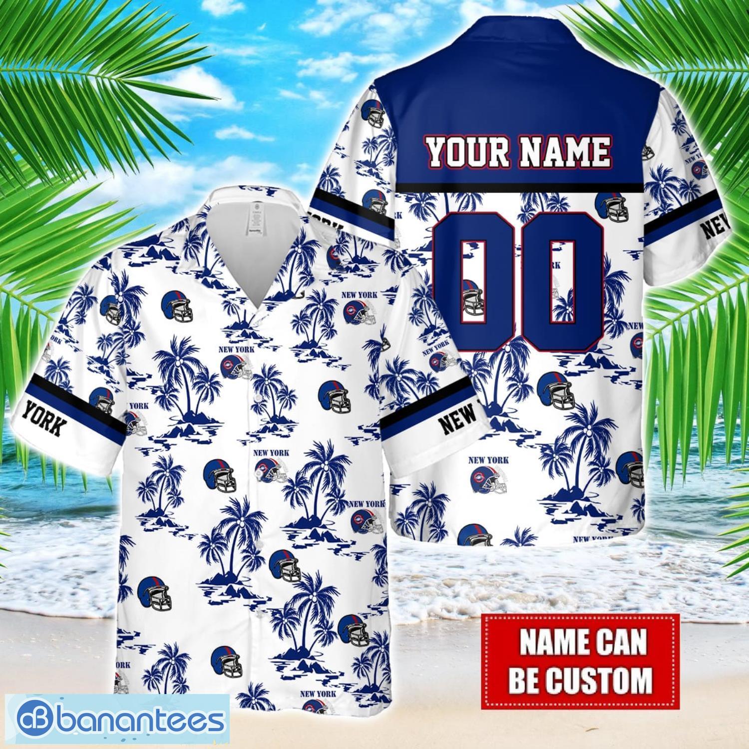 coconut design logo new york team hawaiian and shorts all printed beach set for fans custom name blue image Coconut design Logo New York Team Hawaiian And Shorts All Printed Beach Set For Fans Custom Name Blue Product Photo 1