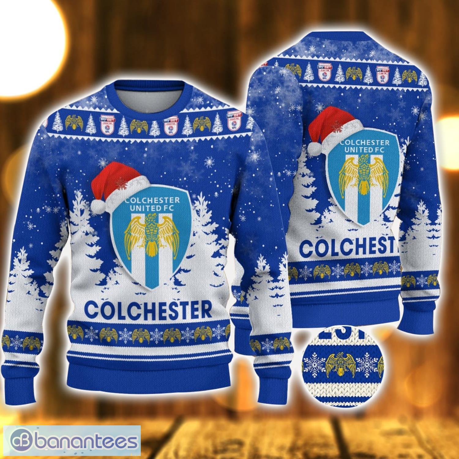 colchester united ugly christmas sweater holiday gift ideas for men and women image Colchester United Ugly Christmas Sweater Holiday Gift Ideas For Men And Women Product Photo 1