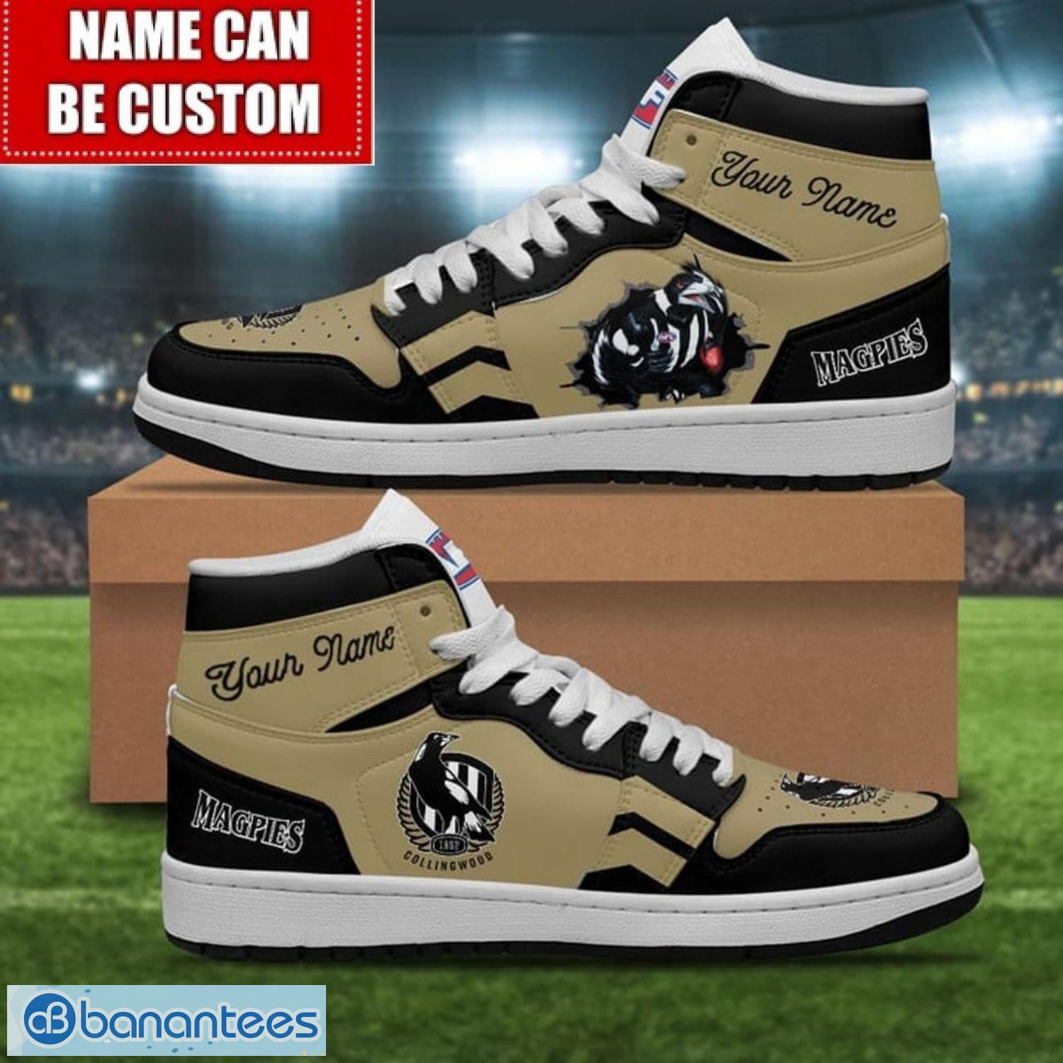 collingwood magpies sneakers custom name limited air jordan hightop shoes jd1 sneakers image Collingwood Magpies Sneakers Custom Name Limited Air Jordan Hightop Shoes JD1 Sneakers Product Photo 1