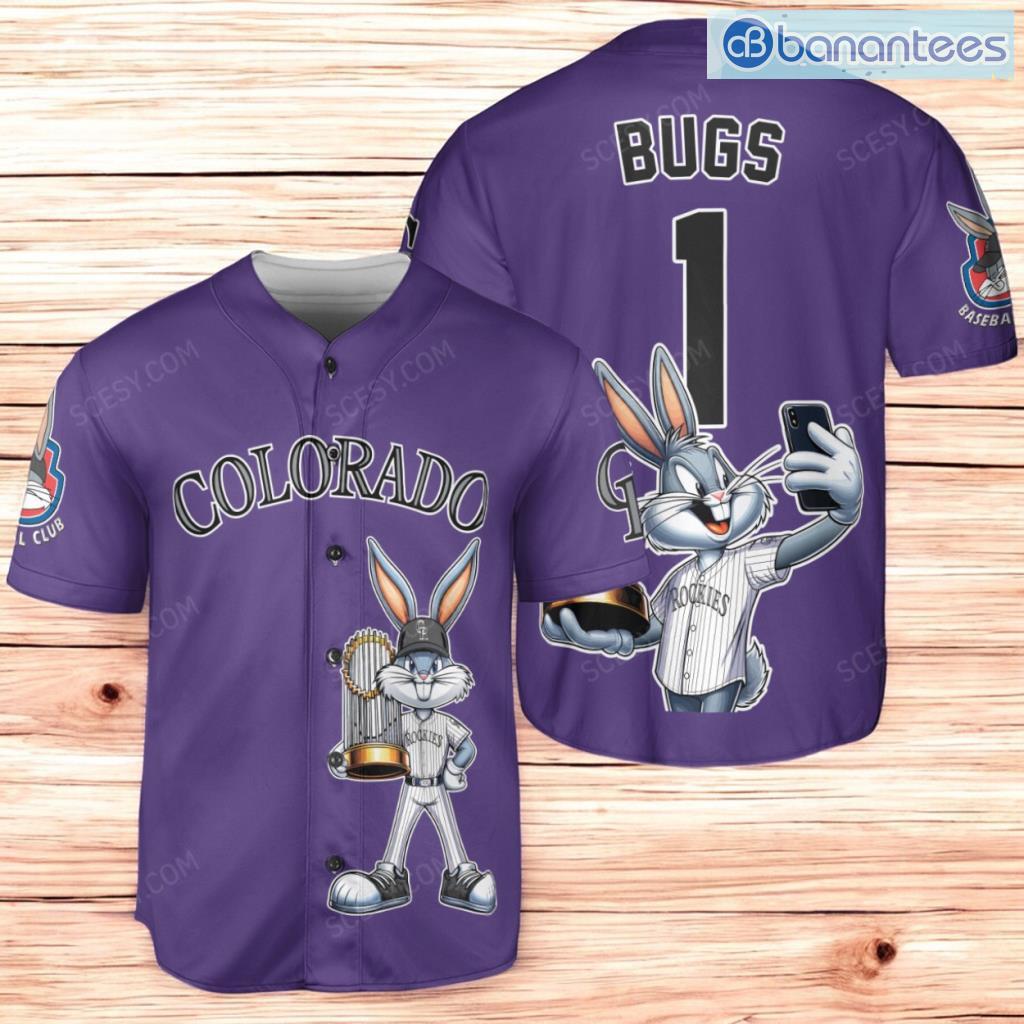 colorado rockies bugs bunny baseball jersey shirt purple for men and women image Colorado Rockies Bugs Bunny Baseball Jersey Shirt Purple For Men And Women Product Photo 1