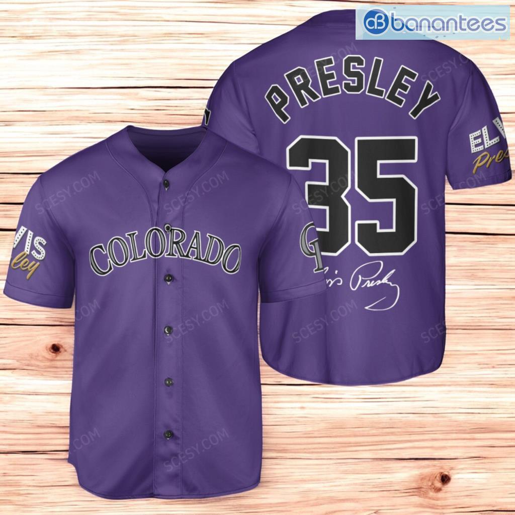 colorado rockies elvis presley baseball jersey shirt purple for men and women image Colorado Rockies Elvis Presley Baseball Jersey Shirt Purple For Men And Women Product Photo 1