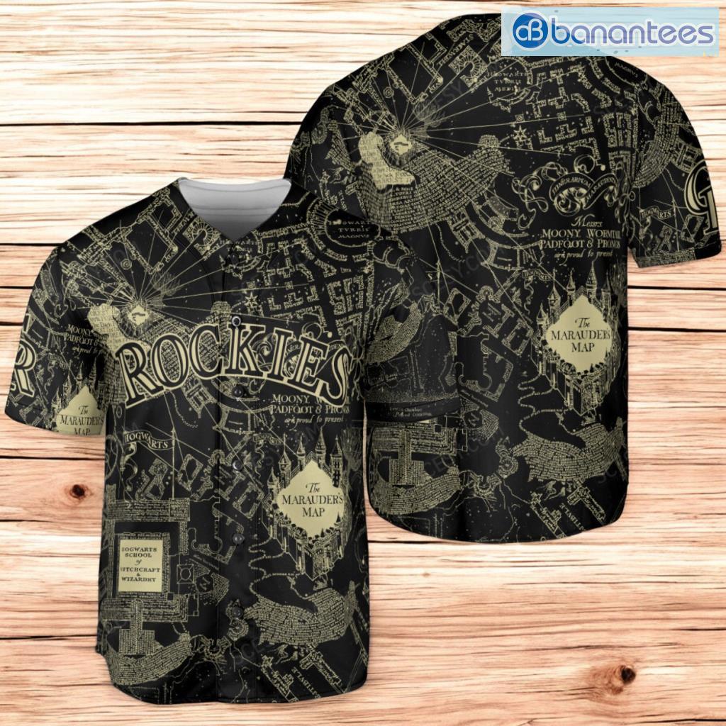 colorado rockies harry potter marauders map baseball jersey shirt black for men and women image Colorado Rockies Harry Potter Marauder's Map Baseball Jersey Shirt Black For Men And Women Product Photo