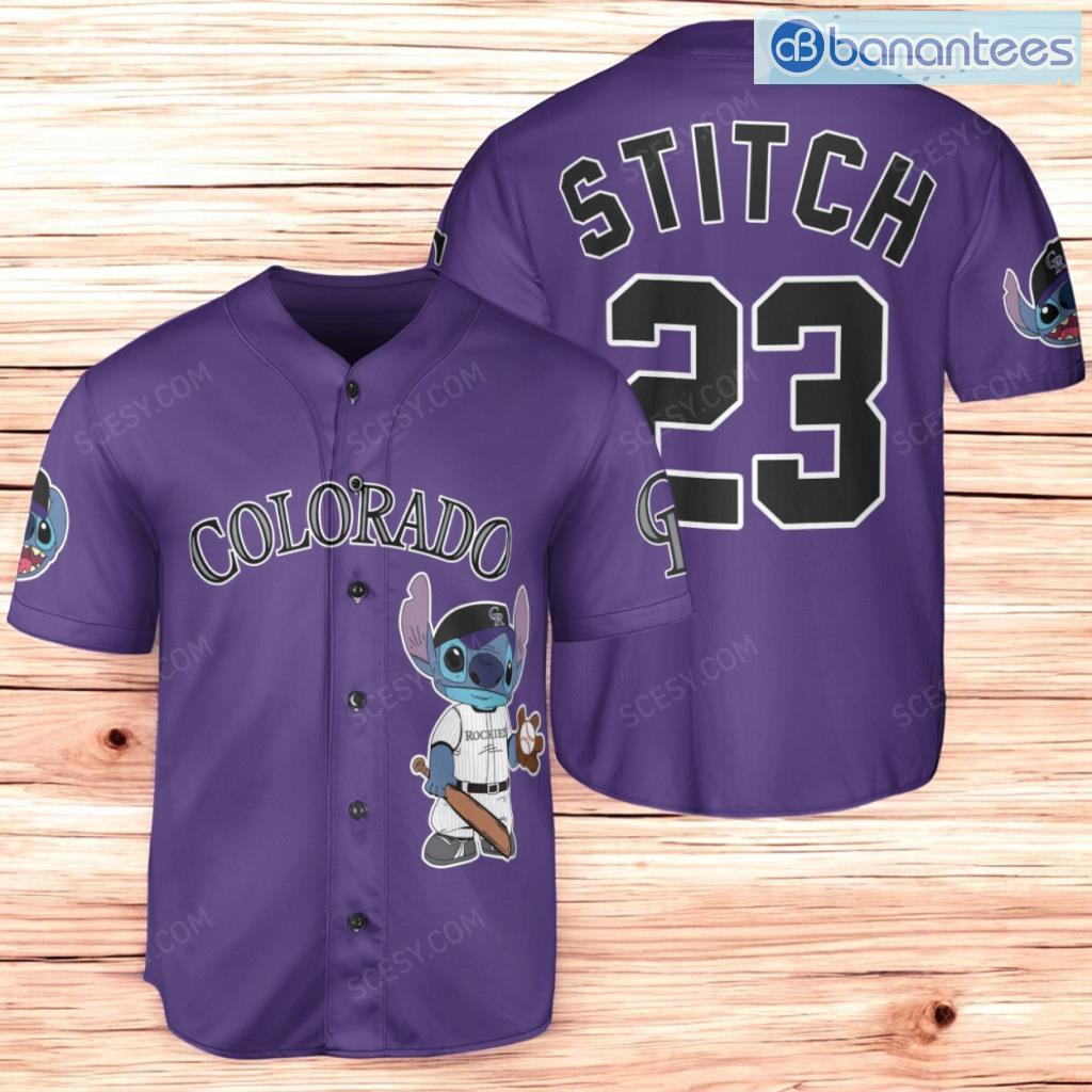 colorado rockies lilo stitch baseball jersey shirt purple for men and women image Colorado Rockies Lilo & Stitch Baseball Jersey Shirt Purple For Men And Women Product Photo 1