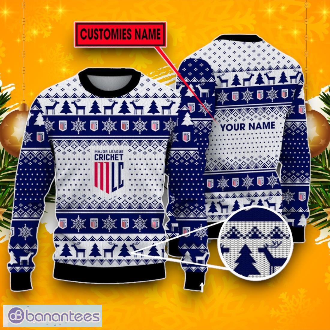 cricket ugly christmas sweater best gift ideas 2024 for fans custom name image Cricket Ugly Christmas Sweater, Best Gift Ideas 2024 For Fans Custom Name Product Photo 1
