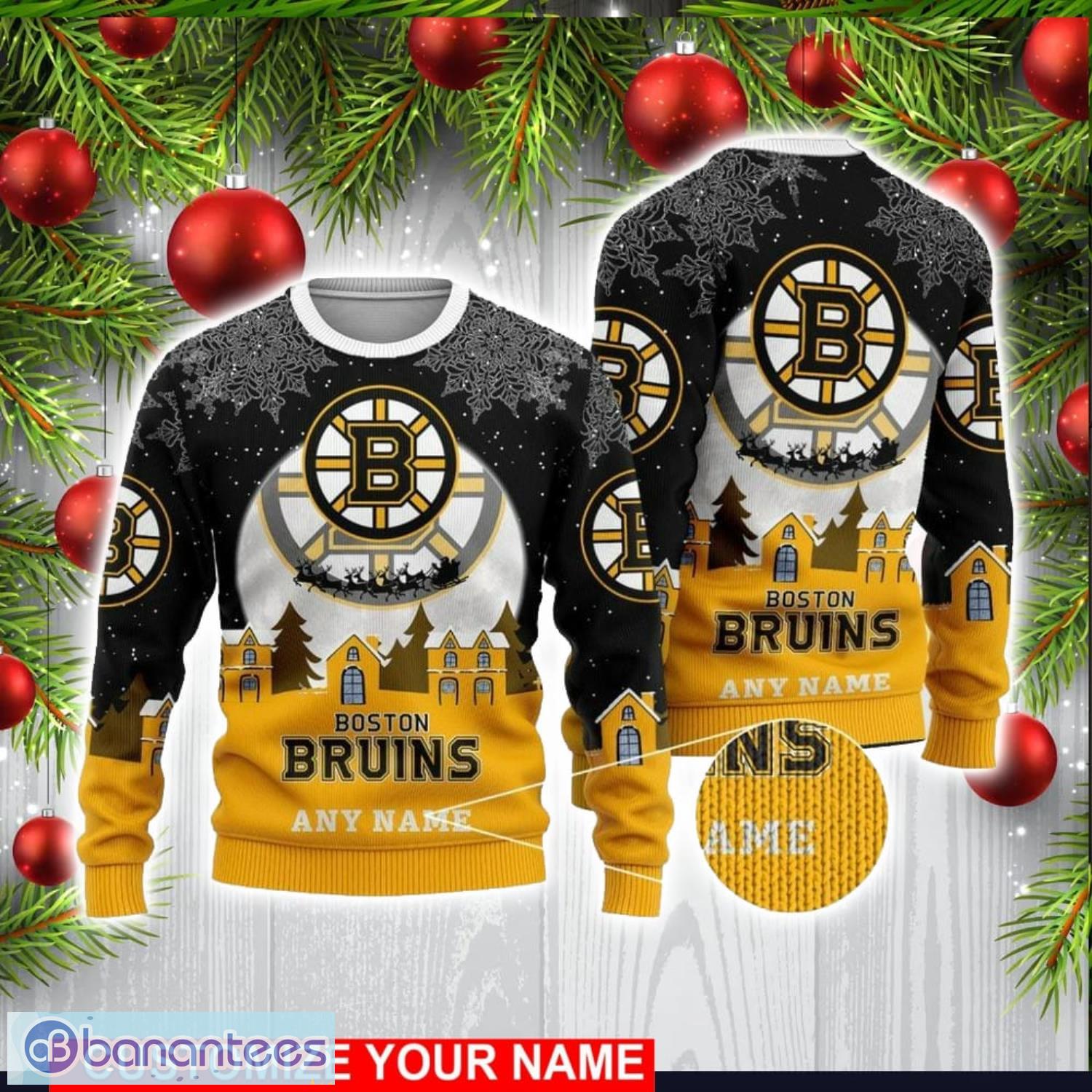 custom name nhl boston bruins 3d sweater christmas holiday gift image Custom Name NHL Boston Bruins 3D Sweater Christmas Holiday Gift Product Photo 1