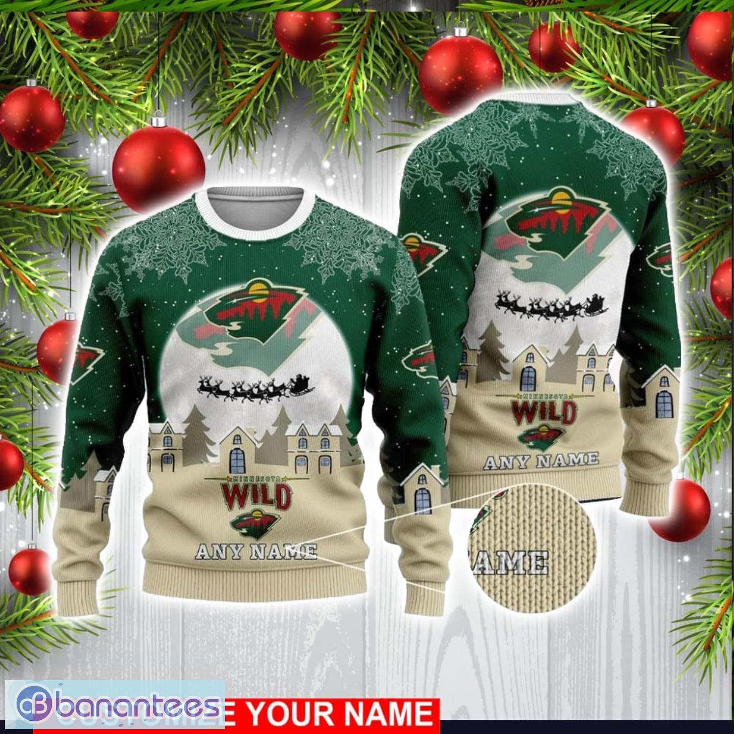 custom name nhl minnesota wild 3d sweater christmas holiday gift image Custom Name NHL Minnesota Wild 3D Sweater Christmas Holiday Gift Product Photo 1
