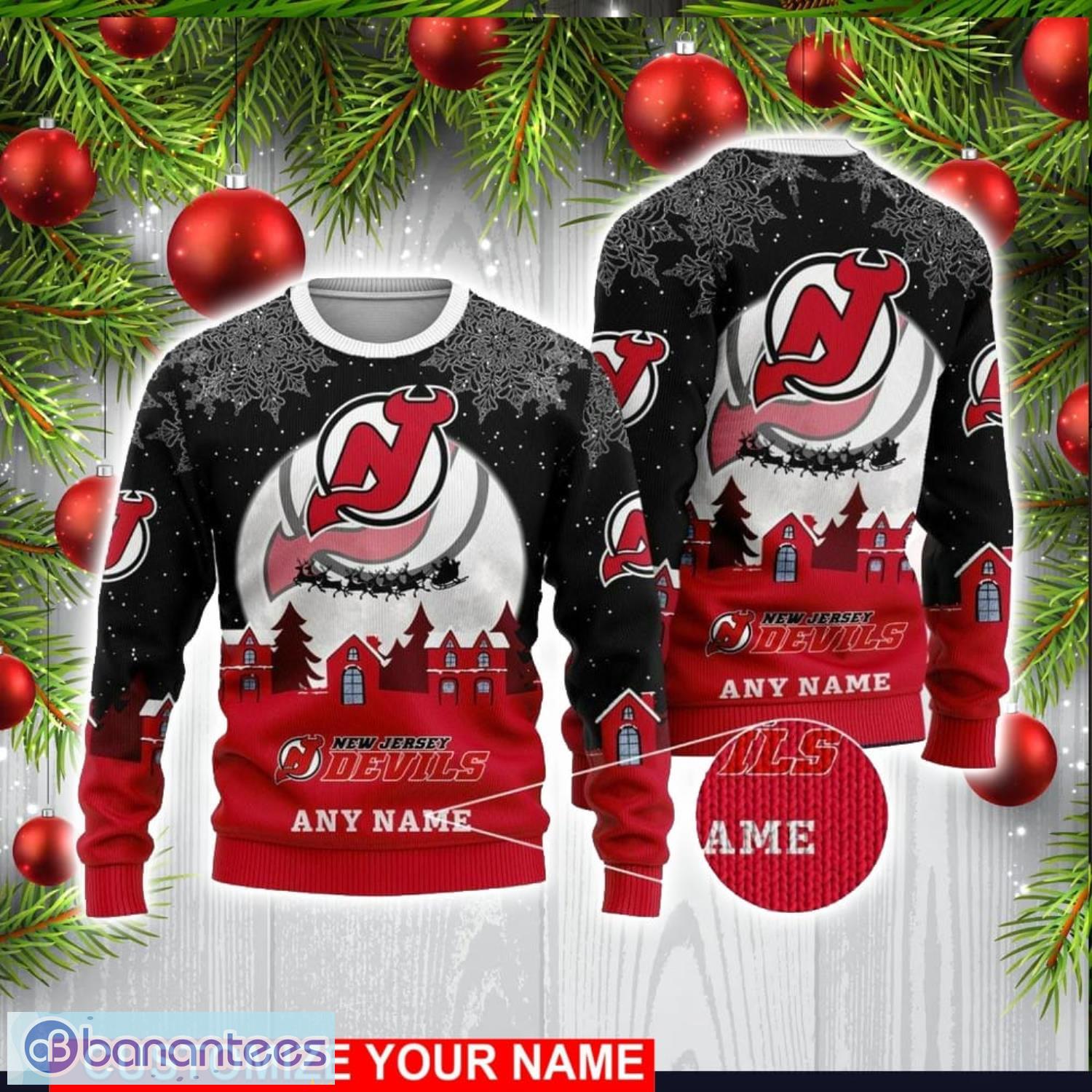 custom name nhl new jersey devils 3d sweater christmas holiday gift image Custom Name NHL New Jersey Devils 3D Sweater Christmas Holiday Gift Product Photo 1