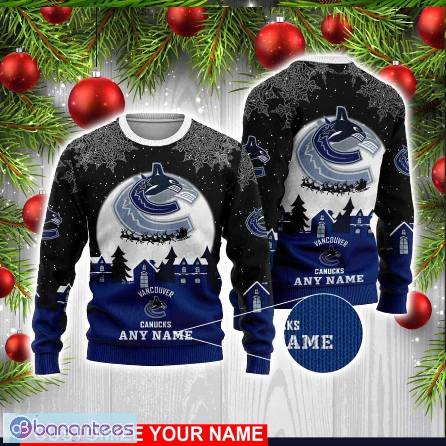 custom name nhl vancouver canucks 3d sweater christmas holiday gift image Custom Name NHL Vancouver Canucks 3D Sweater Christmas Holiday Gift Product Photo 1