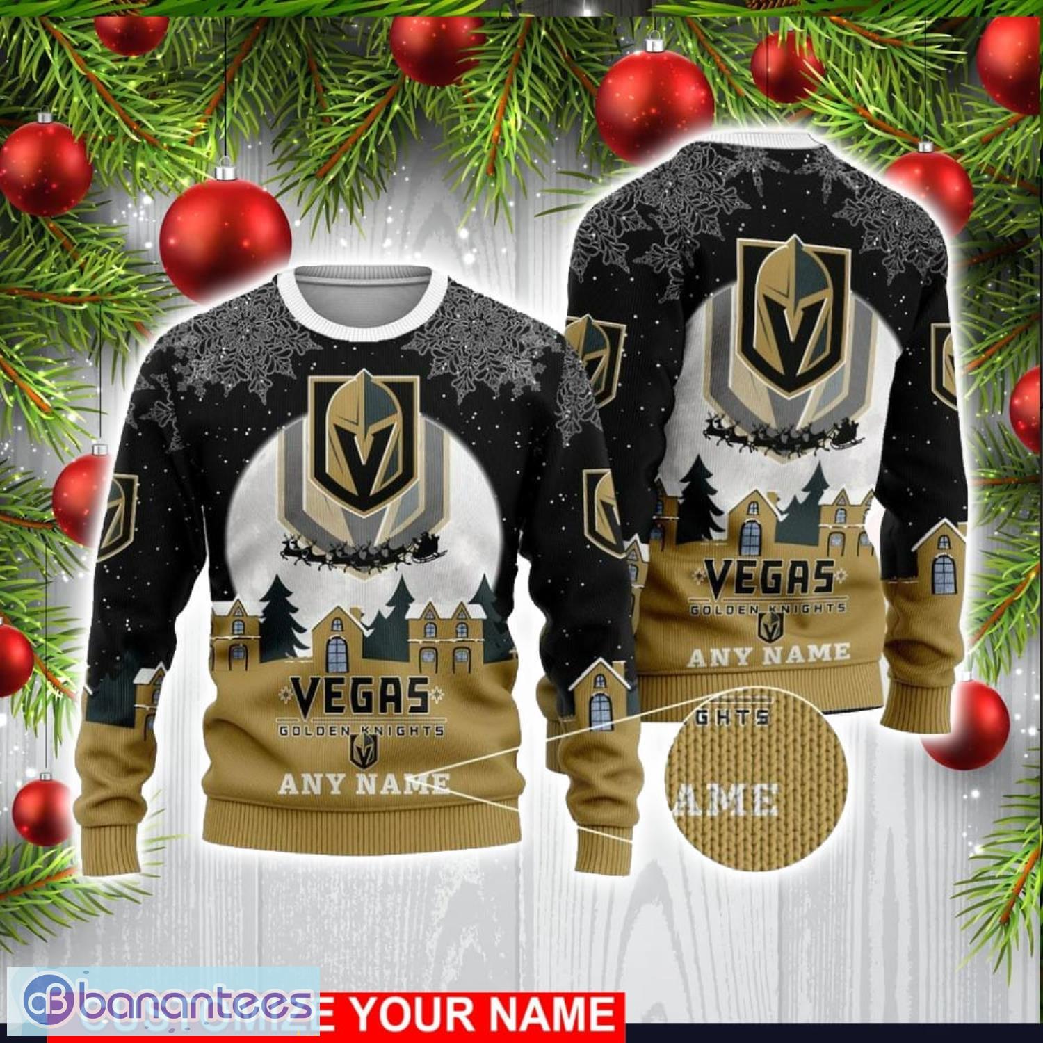custom name nhl vegas golden knights 3d sweater christmas holiday gift image Custom Name NHL Vegas Golden Knights 3D Sweater Christmas Holiday Gift Product Photo 1