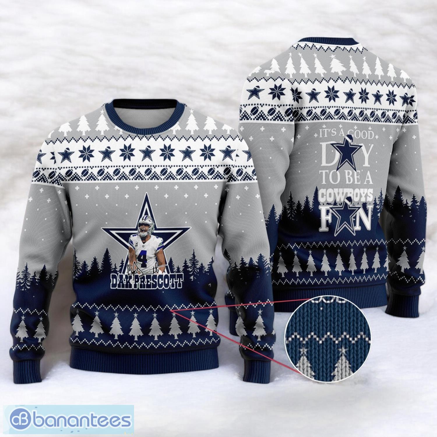 dallas cowboys dak prescott 4 super bowl lvii 2023 its a good day to be a cowboys fan sport player 3d ugly christmas sweater image Dallas Cowboys Dak Prescott #4 Super Bowl LVII 2023 It's A Good Day To Be A Cowboys Fan Sport Player 3D Ugly Christmas Sweater Product Photo