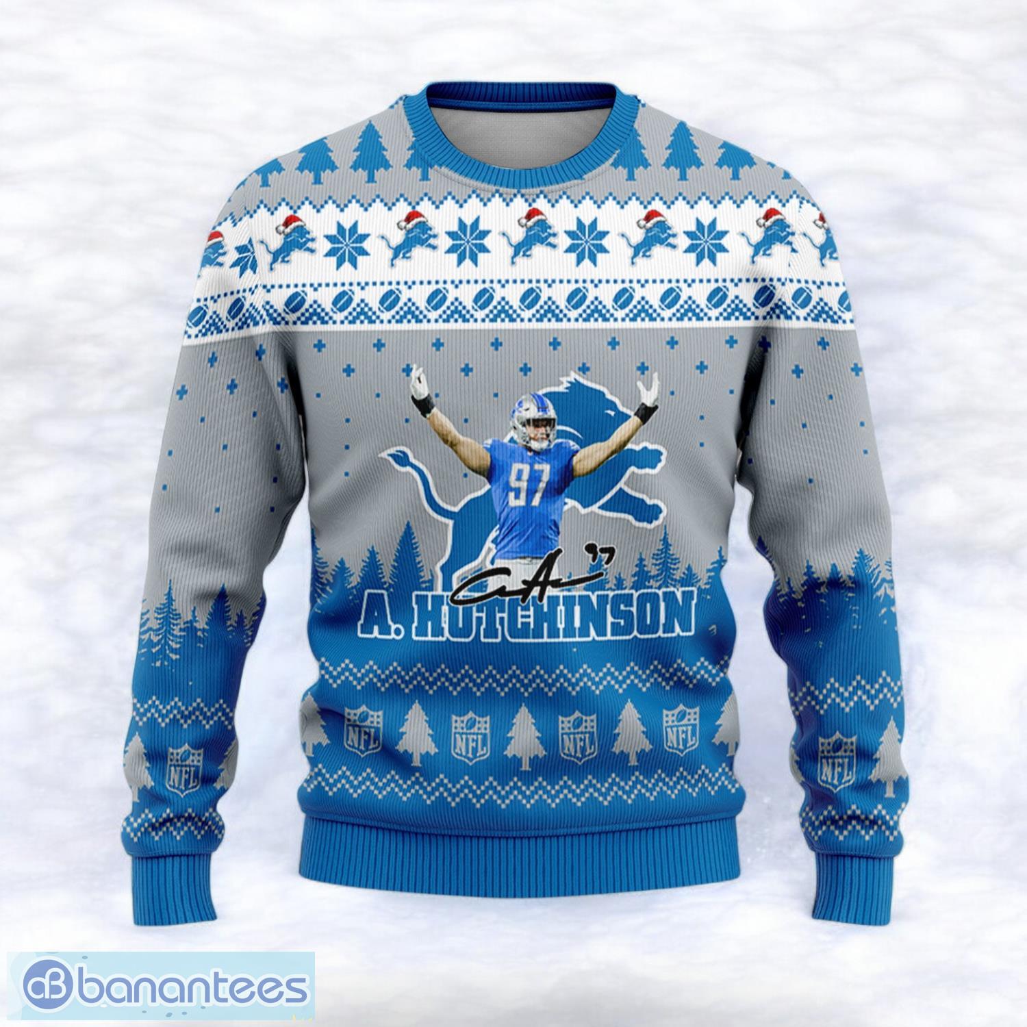 detroit lions aidan hutchinson 97 one detroit one pride sport player 3d ugly christmas sweater 1 image Detroit Lions Aidan Hutchinson #97 One Detroit One Pride Sport Player 3D Ugly Christmas Sweater Product Photo 2