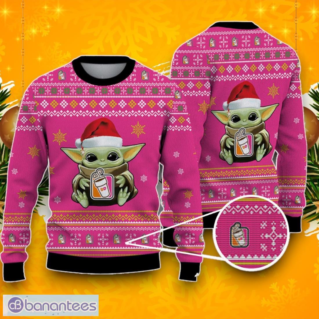 dunkin donuts baby yoda ugly christmas sweater best gift ideas 2024 for fans image Dunkin’ Donuts Baby Yoda Ugly Christmas Sweater, Best Gift Ideas 2024 For Fans Product Photo 1