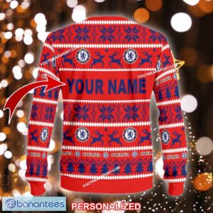 NEW Retailer Chelsea Knitted Christmas Sweater AOP Gift Holidays Custom Name - EPL Chelsea Ugly Christmas Sweater For Men And Women Photo 2