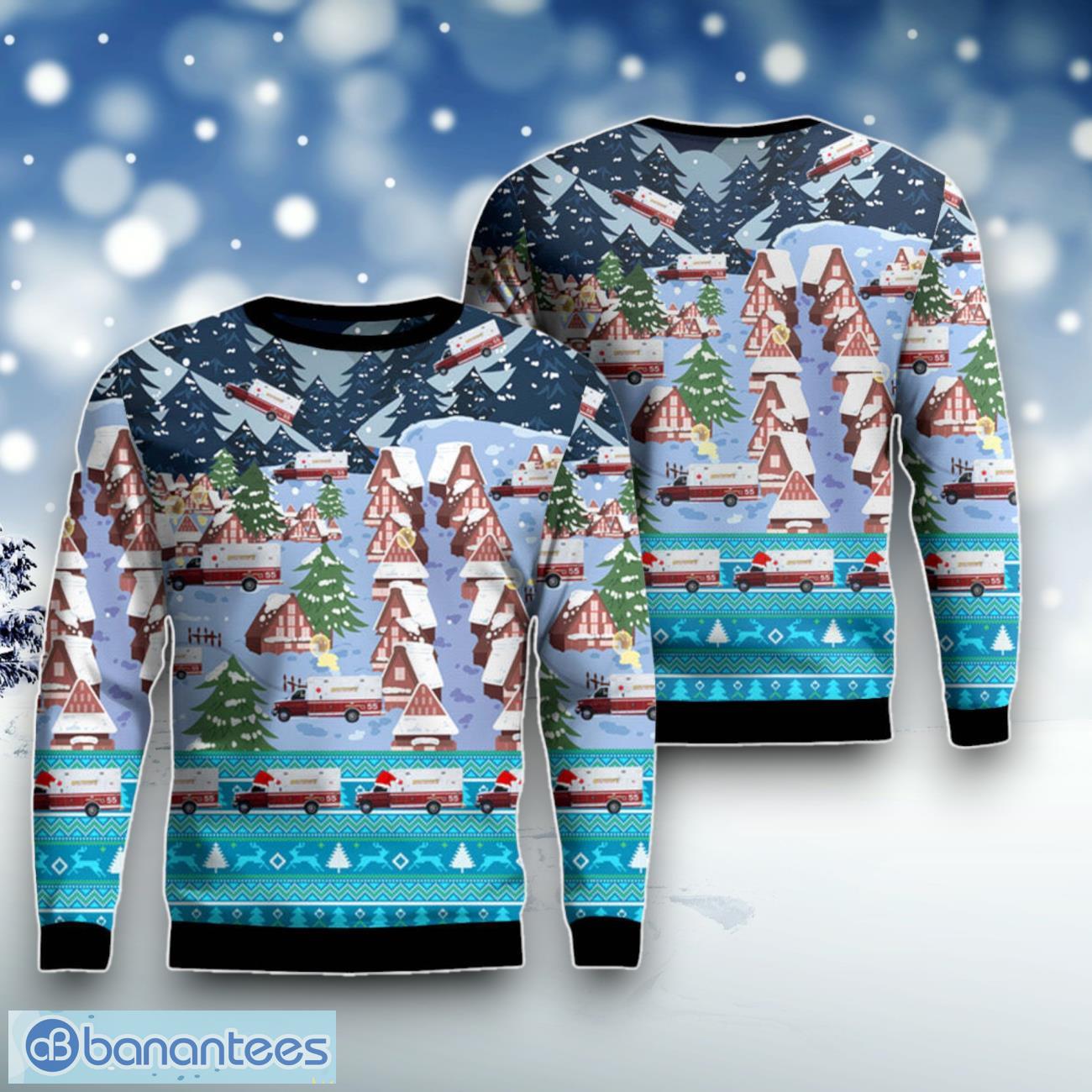 fort wayne indiana southwest allen county fire ambulance christmas ugly sweater for men women image Fort Wayne, Indiana, Southwest Allen County Fire Ambulance Christmas Ugly Sweater For Men Women Product Photo 1