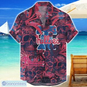 Philadelphia Phillies Flower and Skull Hawaiian Shirt MLB Team Halloween Shirt Product Photo 1