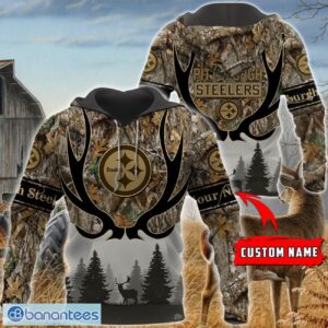 Pittsburgh Steelers Custom Name Hunting Camo Style 3D Hoodie T-Shirt Sweatshirt Product Photo 2