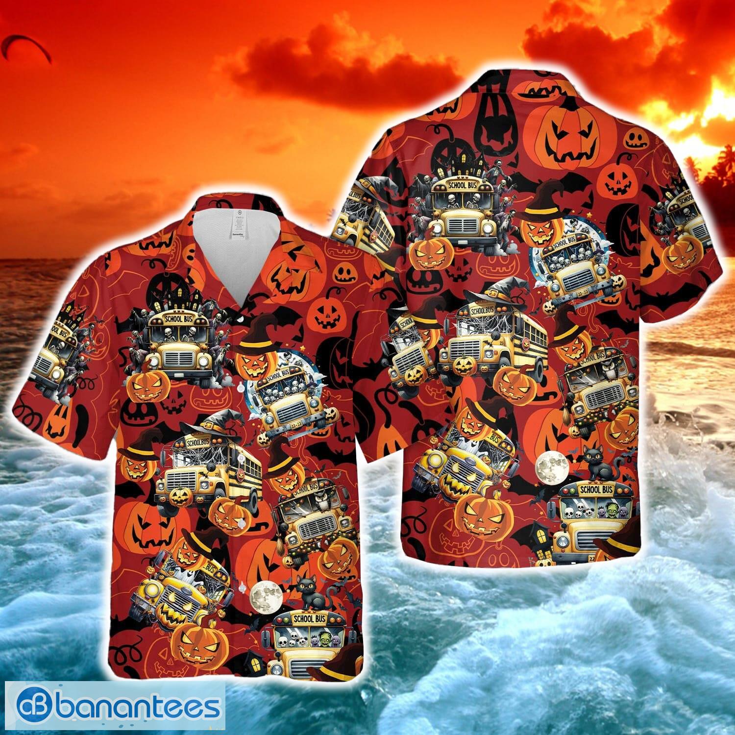 halloween school bus hawaiian shirt image Halloween School Bus Hawaiian Shirt Product Photo 1