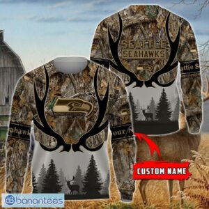 Seattle Seahawks Custom Name Hunting Camo Style 3D Hoodie T-Shirt Sweatshirt Product Photo 3
