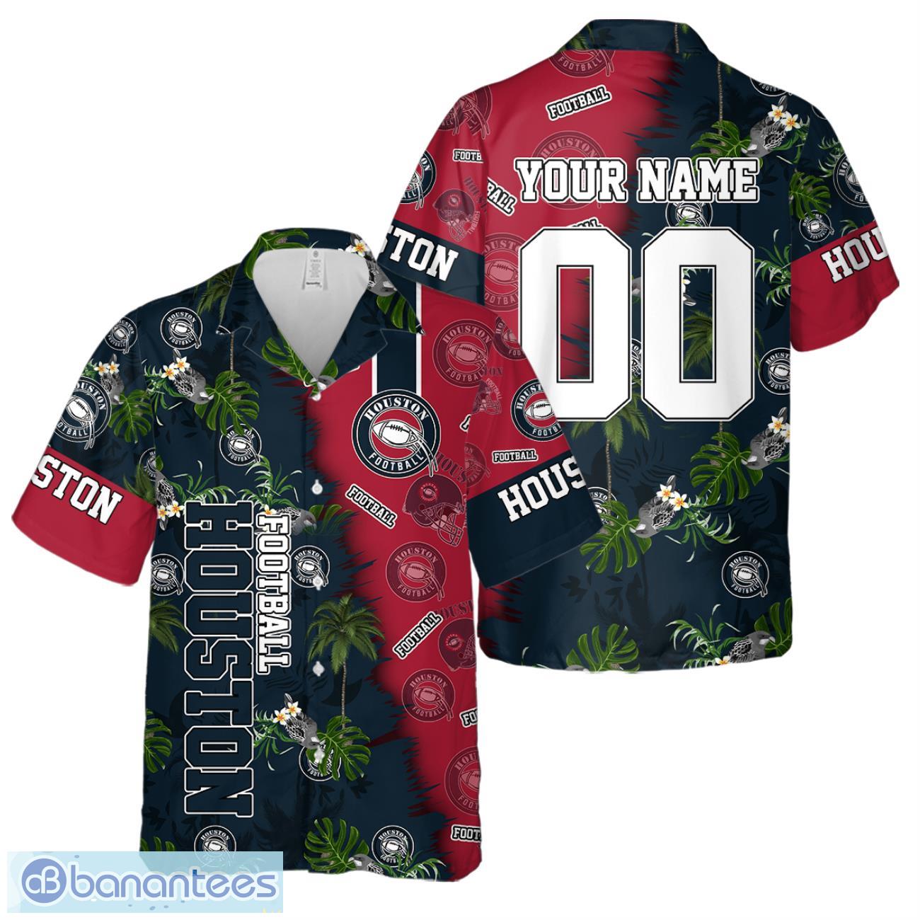 houston football team hawaiian shirt and shorts custom name number tropical style hawaiian shirt image Houston Football Team Hawaiian Shirt And Shorts Custom Name Number Tropical Style Hawaiian Shirt Product Photo 1