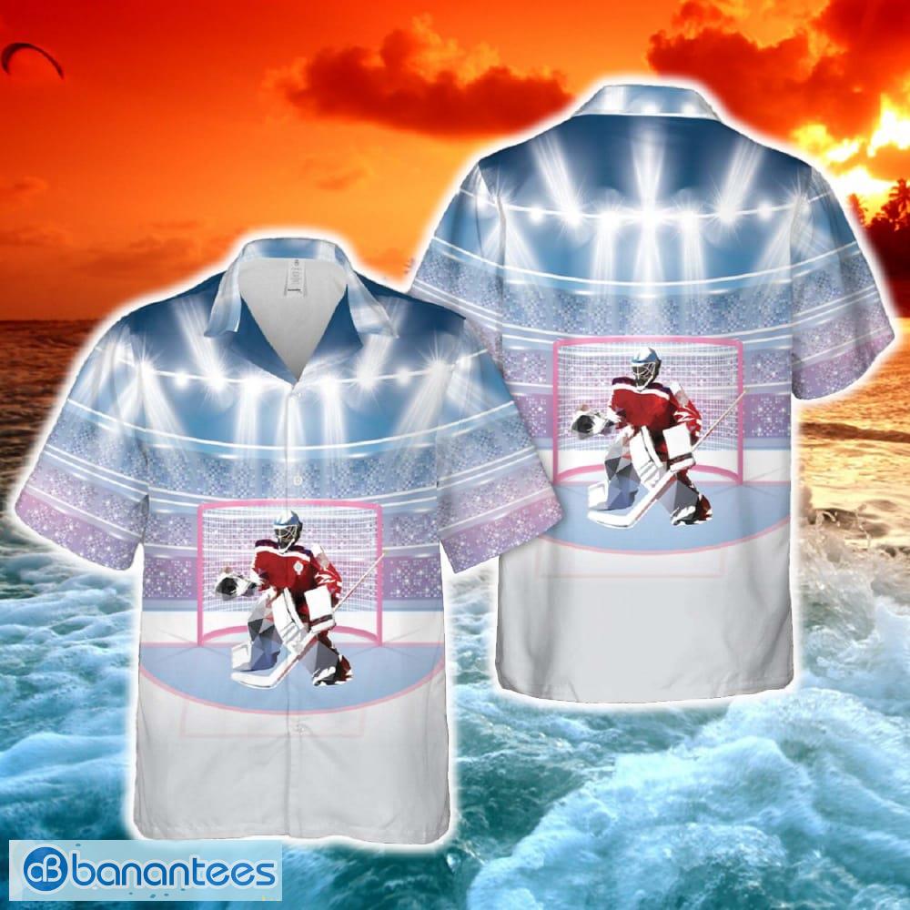 ice hockey goalie with spotlights and red goal hawaiian shirt image Ice hockey goalie with Spotlights and Red Goal Hawaiian Shirt - Ice hockey goalie with Spotlights and Red Goal Hawaiian Shirt-1
