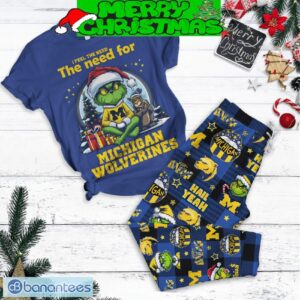 Michigan Wolverines Grinch Christmas I Feel The Need Fleece Pajamas Set All Over Print Christmas Gift - Michigan Wolverines Grinch Christmas I Feel The Need Fleece Pajamas Set-1