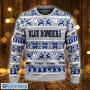 NEW Yuletide Winnipeg Blue Bombers Ugly Xmas Sweater Gift For Adult Custom Name - CFL Winnipeg Blue Bombers Ugly Christmas Sweater For Men And Women Photo 1