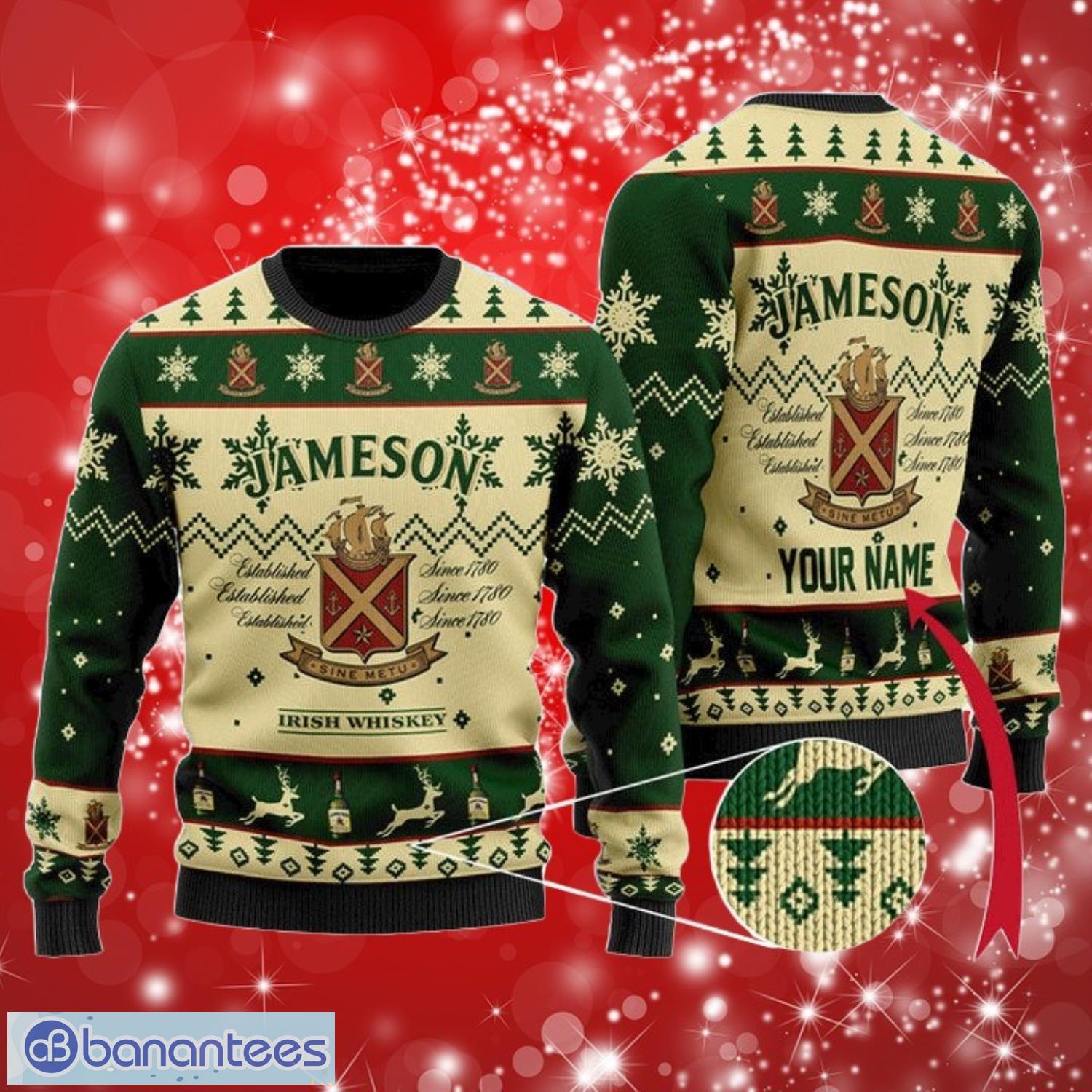 jameson irish whiskey custom name gifts ugly christmas sweater 3d image Jameson Irish Whiskey Custom Name Gifts Ugly Christmas Sweater 3D Product Photo 1