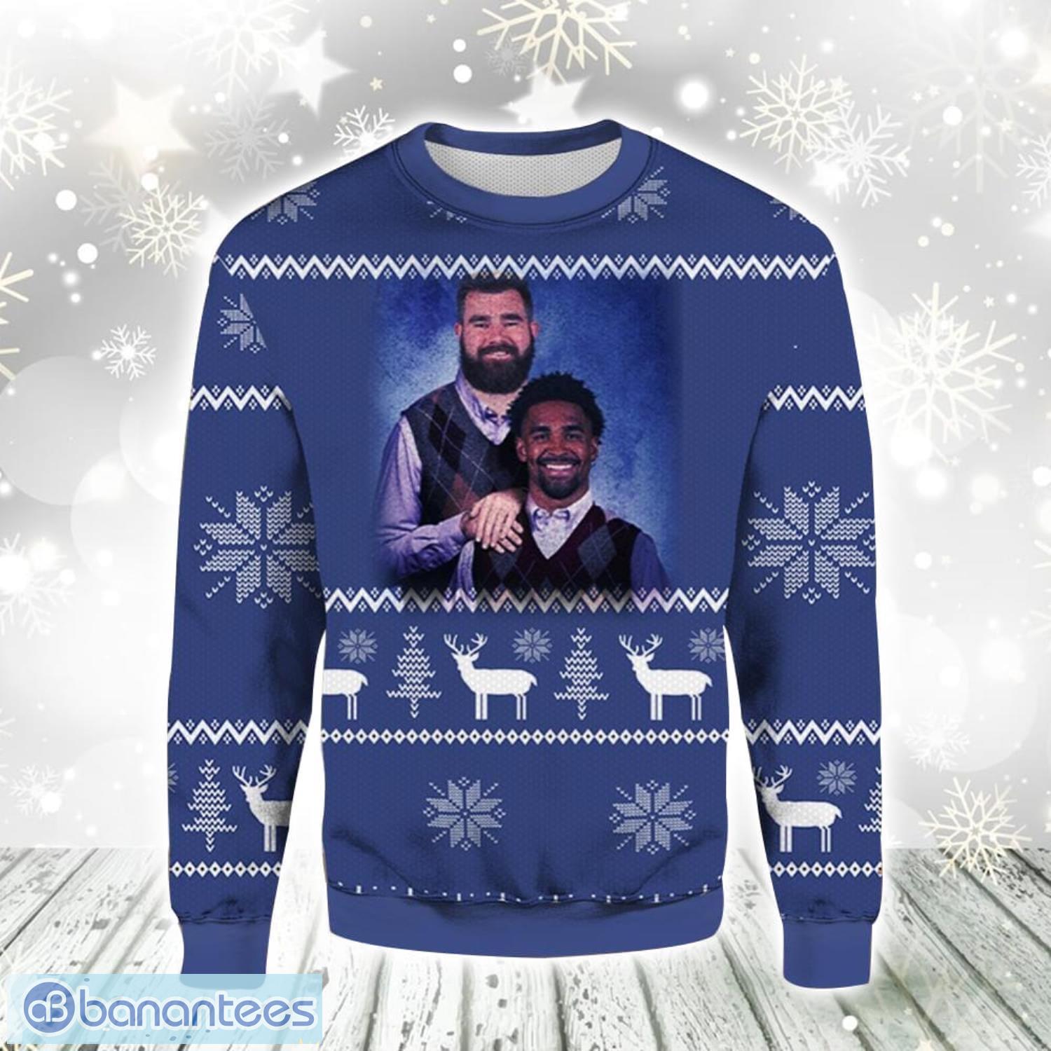 jason kelce jalen hurts philadelphia christmas gift ugly christmas sweater for men and women image Jason Kelce Jalen Hurts Philadelphia Christmas Gift Ugly Christmas Sweater For Men And Women Product Photo 1