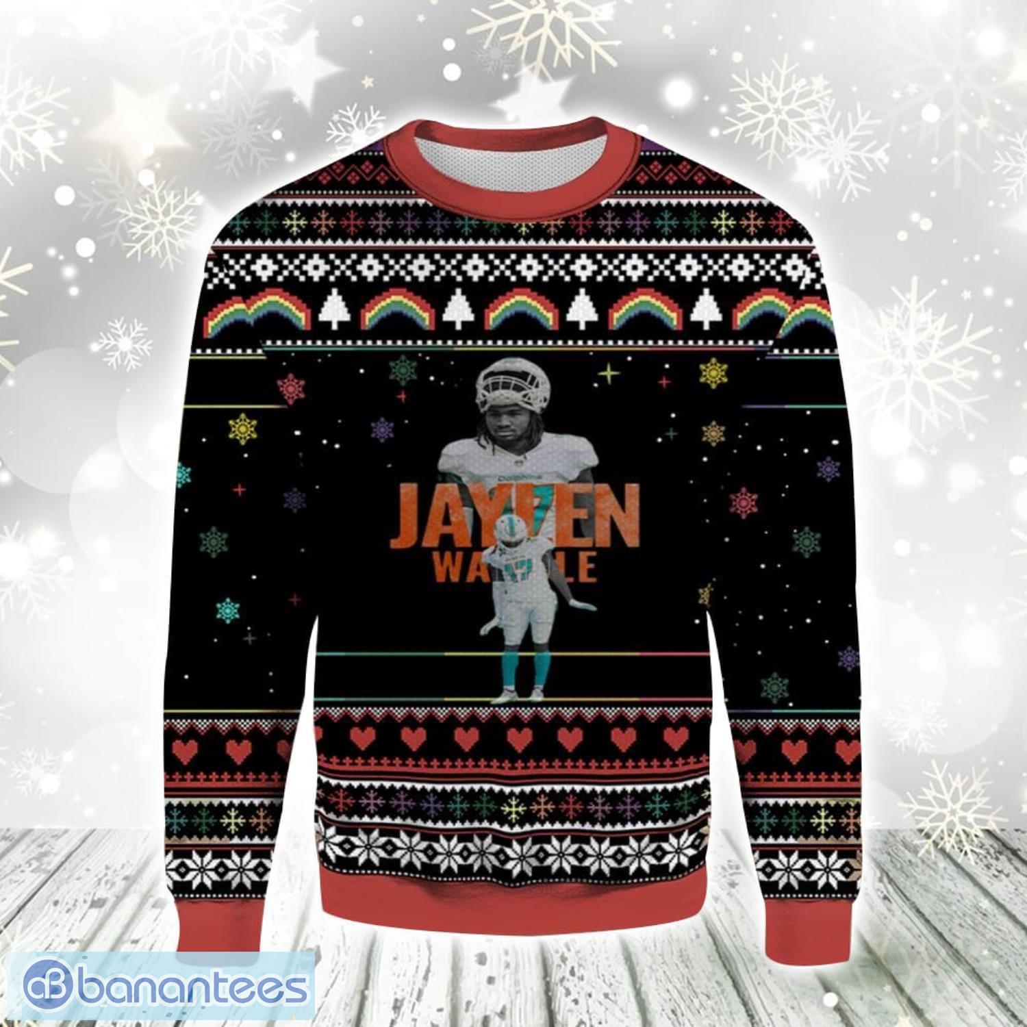 jaylen waddle miami dolphins christmas gift ugly christmas sweater for men and women image Jaylen Waddle Miami Dolphins Christmas Gift Ugly Christmas Sweater For Men And Women Product Photo 1