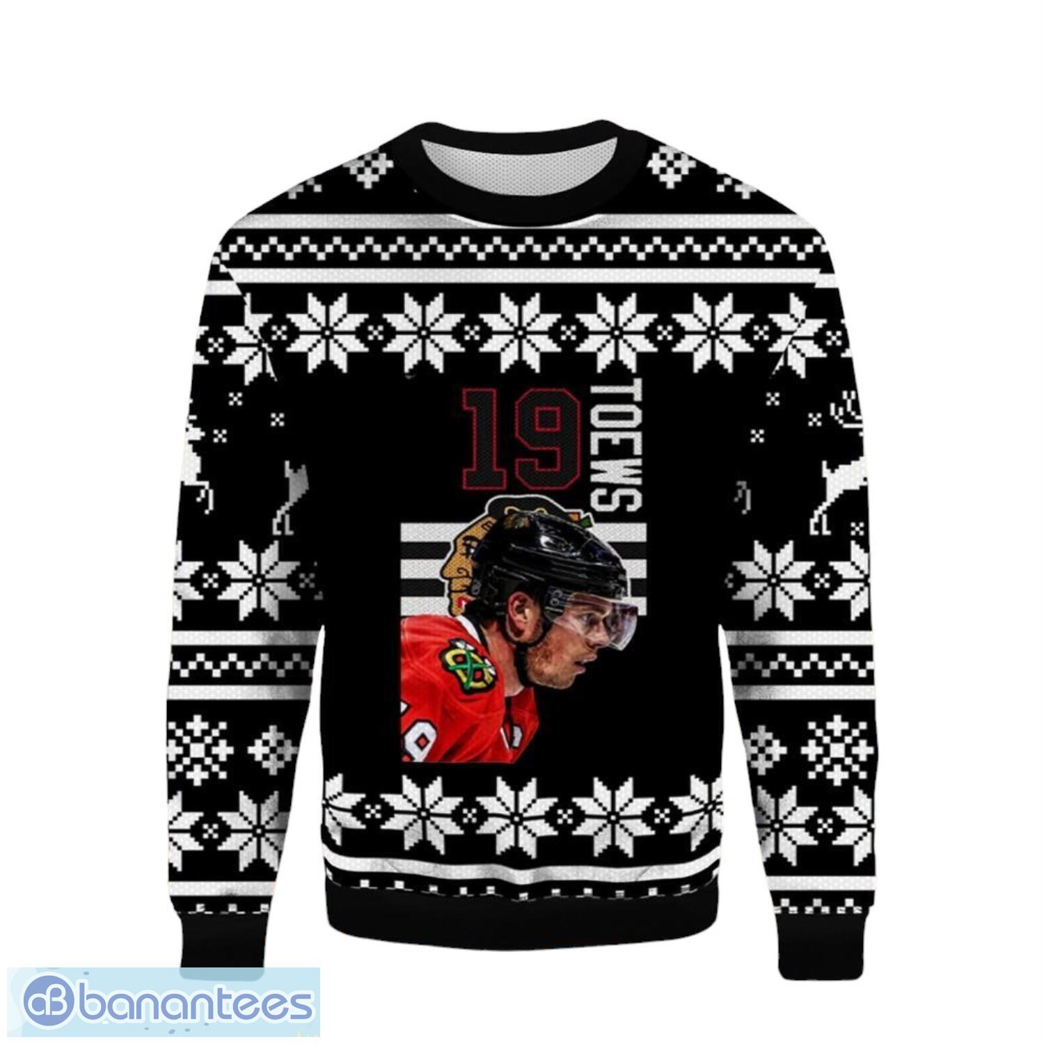 jonathan toews chicago blackhawks 3d ugly christmas sweater christmas gift ideas image Jonathan Toews Chicago Blackhawks 3D Ugly Christmas Sweater Christmas Gift Ideas Product Photo 1