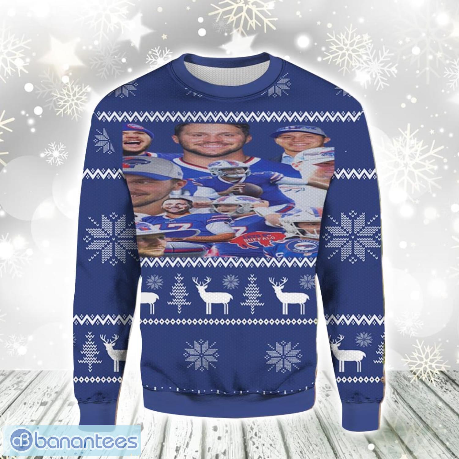 josh allen lets go buffalo bills christmas gift ugly christmas sweater for men and women image Josh Allen Lets Go Buffalo Bills Christmas Gift Ugly Christmas Sweater For Men And Women Product Photo 1