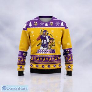 Minnesota Vikings Justin Jefferson Custom Name And Number Sport Player 3D Ugly Christmas Sweater Product Photo 2