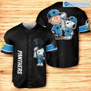 Carolina Panthers Peanut Snoopy Baseball Jersey Shirt Black For Men And Women Product Photo 1