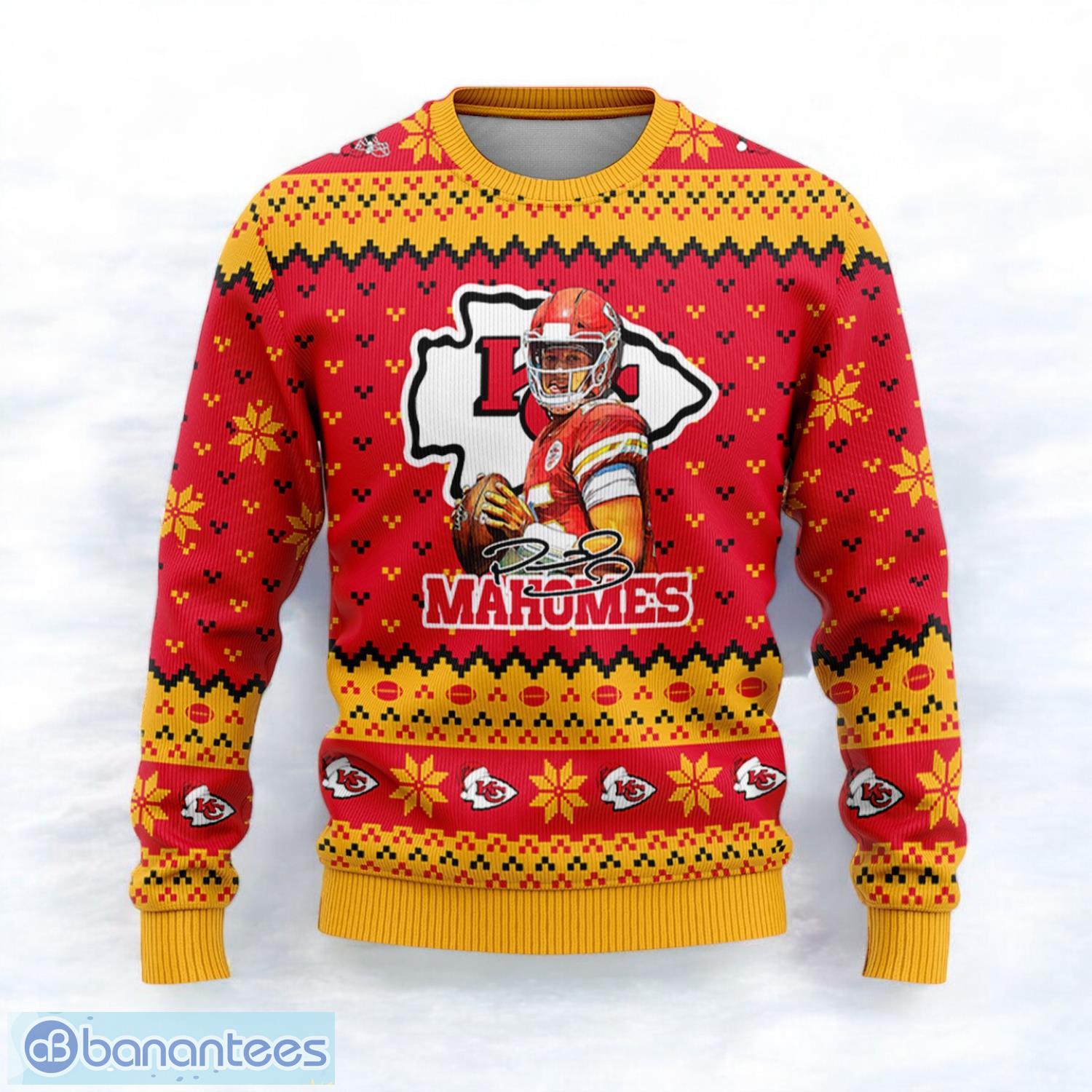 kansas city chiefs patrick mahomes custom name and number sport player 3d ugly christmas sweater 1 image Kansas City Chiefs Patrick Mahomes Custom Name And Number Sport Player 3D Ugly Christmas Sweater Product Photo 2