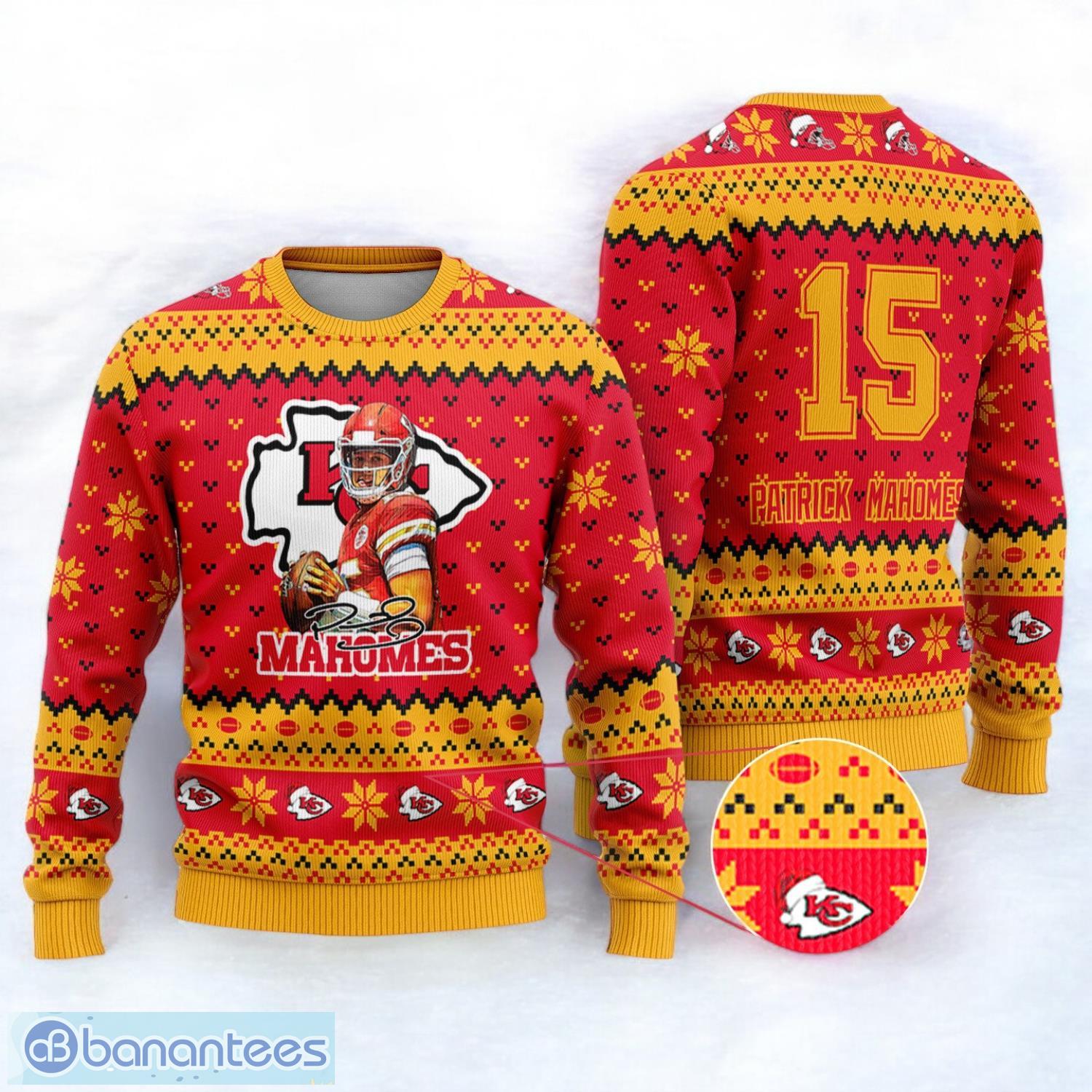 kansas city chiefs patrick mahomes custom name and number sport player 3d ugly christmas sweater image Kansas City Chiefs Patrick Mahomes Custom Name And Number Sport Player 3D Ugly Christmas Sweater Product Photo 1