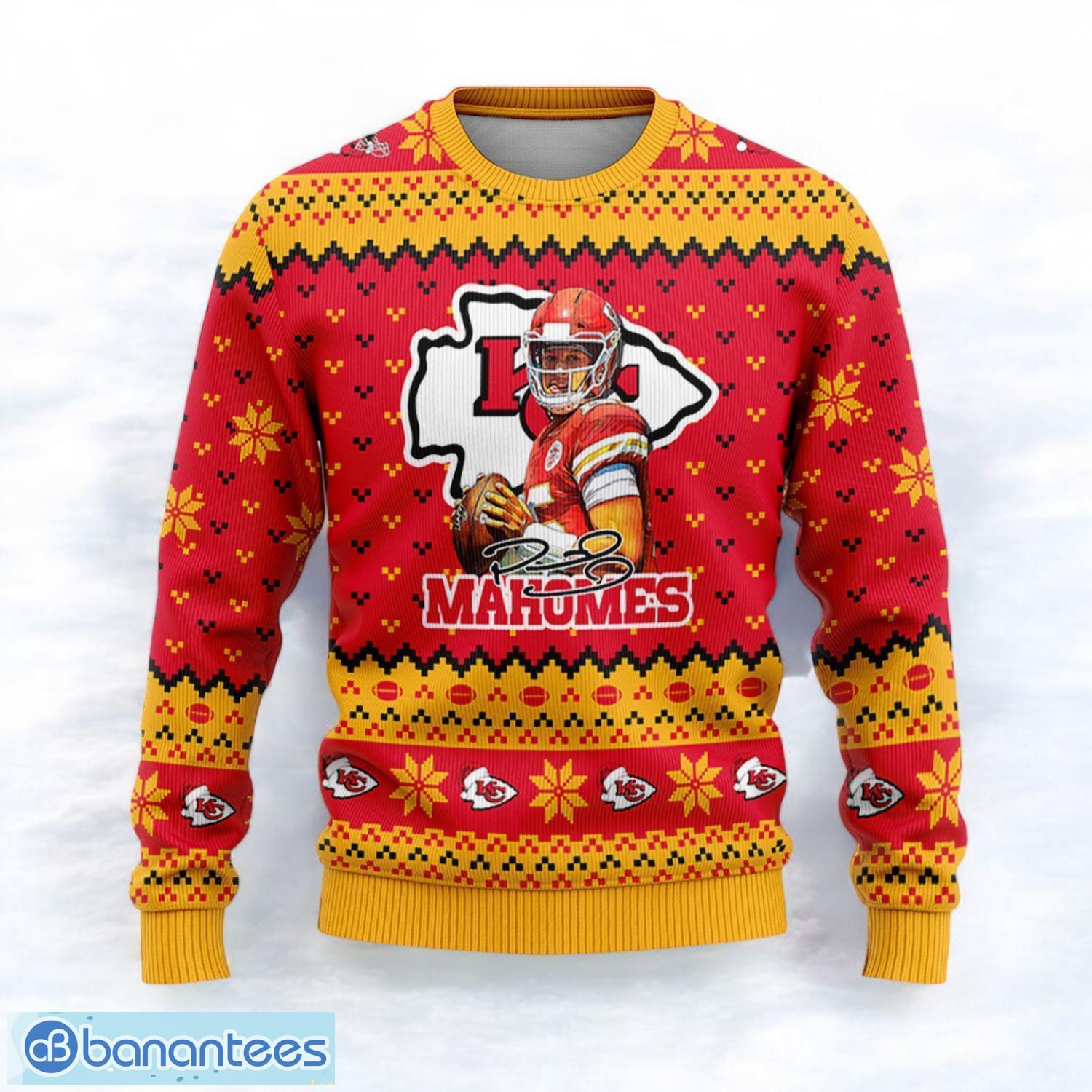 kansas city chiefs patrick mahomes super bowl lvii champions 2023 sport player 3d ugly christmas sweater 1 image Kansas City Chiefs Patrick Mahomes Super Bowl LVII Champions 2023 Sport Player 3D Ugly Christmas Sweater Product Photo 2