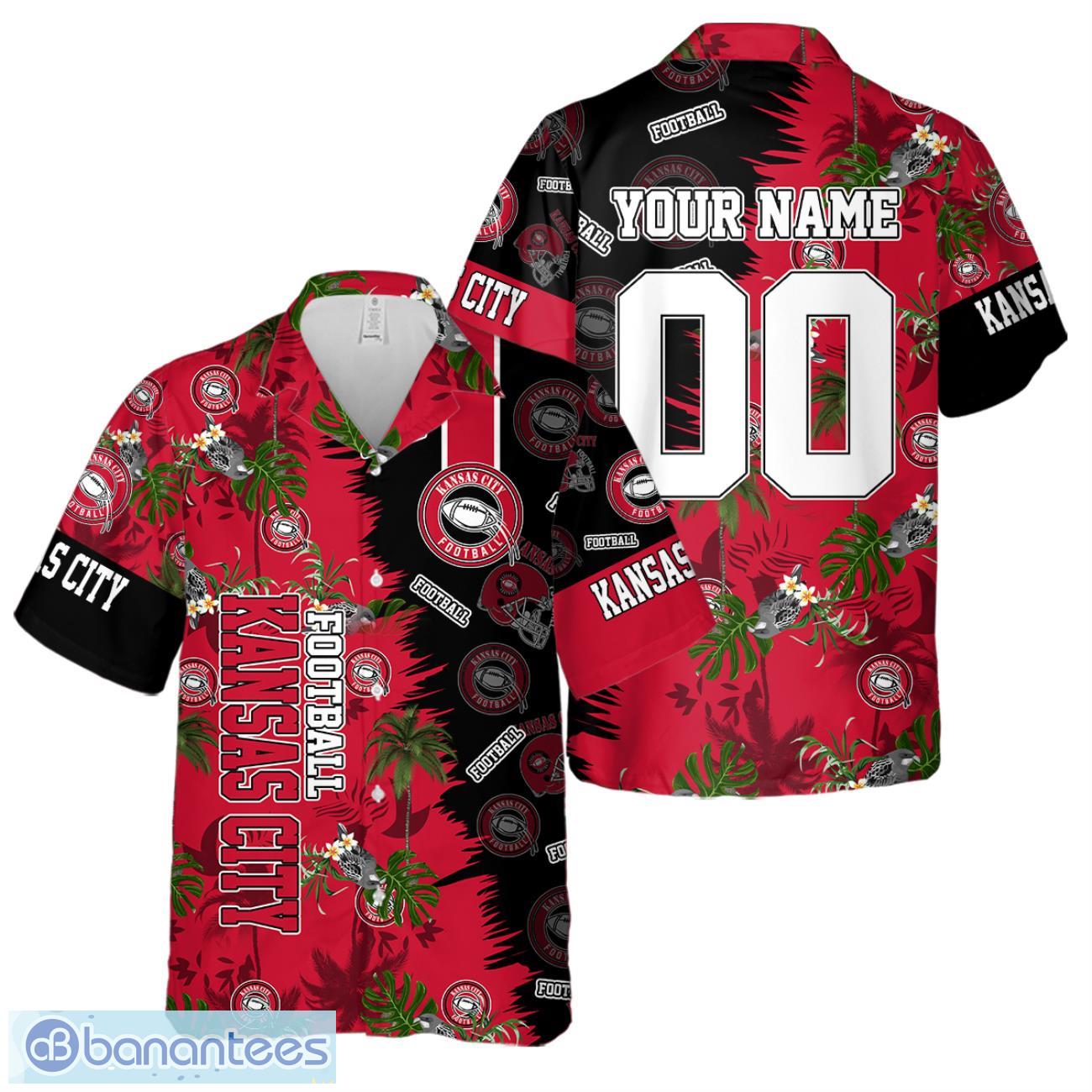 kansas city football team hawaiian shirt and shorts custom name number tropical style hawaiian shirt image Kansas City Football Team Hawaiian Shirt And Shorts Custom Name Number Tropical Style Hawaiian Shirt Product Photo 1