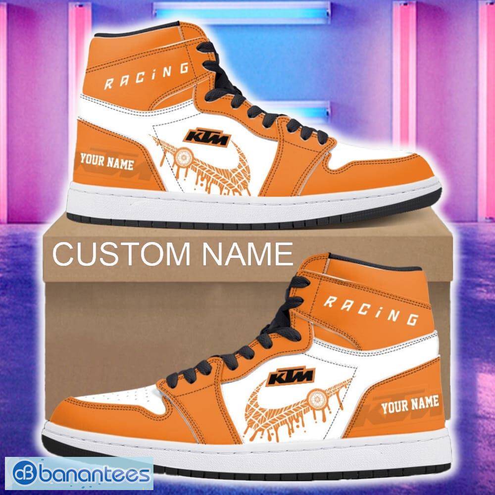 ktm car air jordan 1 hightop shoes new for fans gift aj1 sneaker custom name image KTM Car Air Jordan 1 Hightop Shoes New For Fans Gift AJ1 Sneaker Custom Name - KTM Air Jordan 1 Hightop Shoes_4
