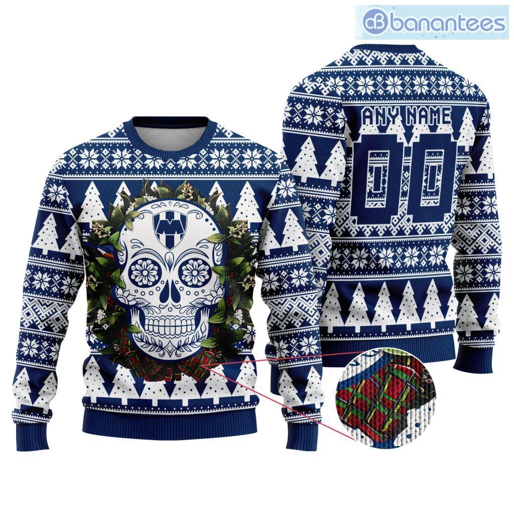 liga mx cf monterrey special sugar skull christmas ugly sweater custom name and number image Liga Mx C.F. Monterrey Special Sugar Skull Christmas Ugly Sweater Custom Name And Number Product Photo 1