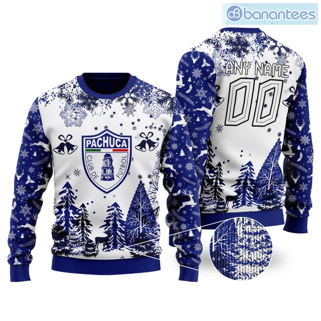 liga mx cf pachuca special christmas ugly sweater design pine forest custom name and number image Liga Mx C.F. Pachuca Special Christmas Ugly Sweater Design Pine Forest Custom Name And Number Product Photo 1