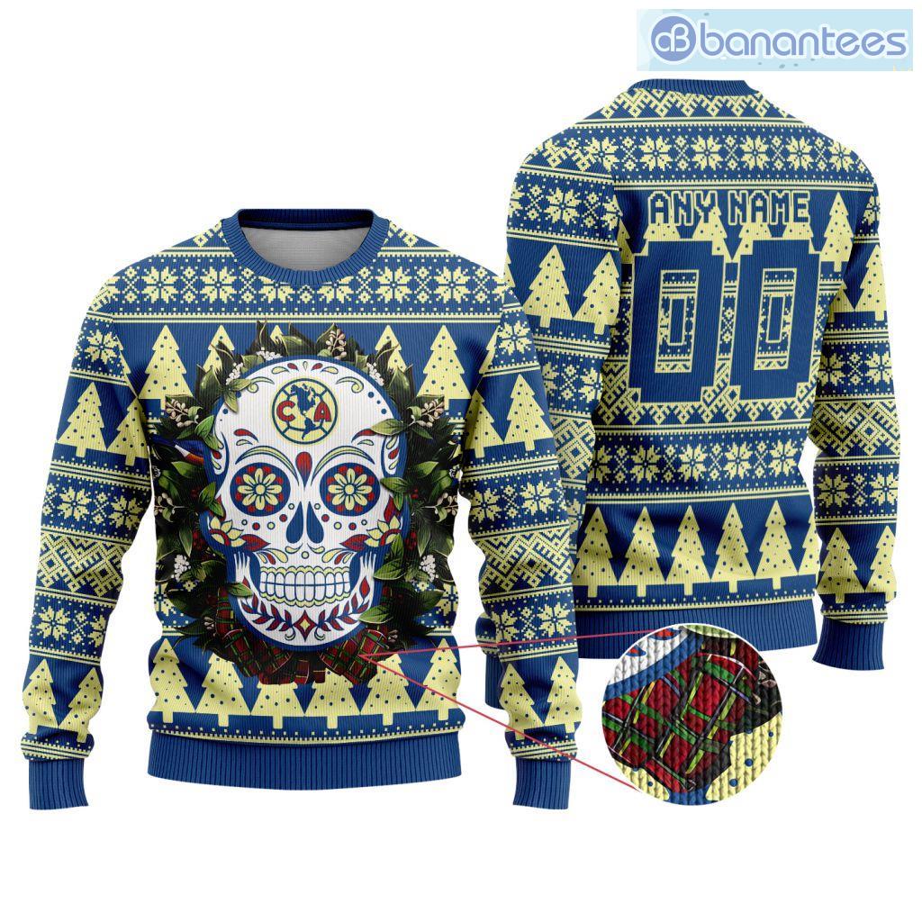 liga mx club america special sugar skull christmas ugly sweater custom name and number image Liga Mx Club America Special Sugar Skull Christmas Ugly Sweater Custom Name And Number Product Photo 1