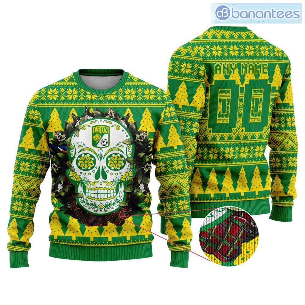 liga mx club leon special sugar skull christmas ugly sweater custom name and number image Liga Mx Club Leon Special Sugar Skull Christmas Ugly Sweater Custom Name And Number Product Photo 1