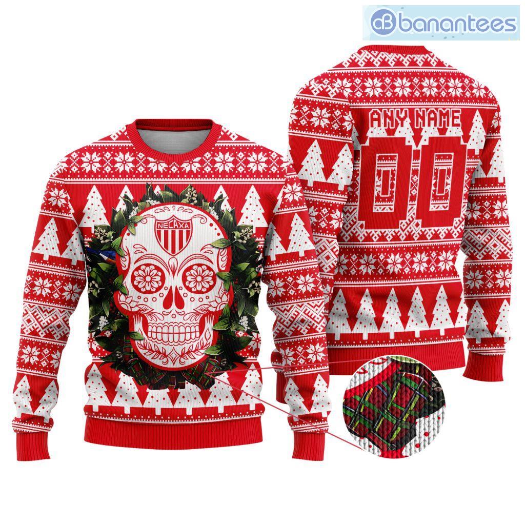 liga mx club necaxa special sugar skull christmas ugly sweater custom name and number image Liga Mx Club Necaxa Special Sugar Skull Christmas Ugly Sweater Custom Name And Number Product Photo 1