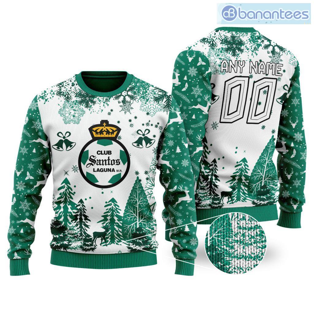 liga mx club santos laguna special christmas ugly sweater design pine forest custom name and number image Liga Mx Club Santos Laguna Special Christmas Ugly Sweater Design Pine Forest Custom Name And Number Product Photo 1